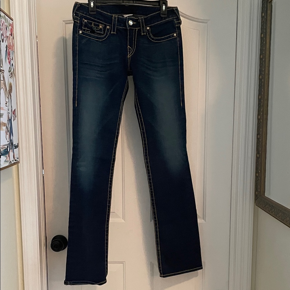 True Religion Women's Boot Leg Jeans Gold rhinestone buttons